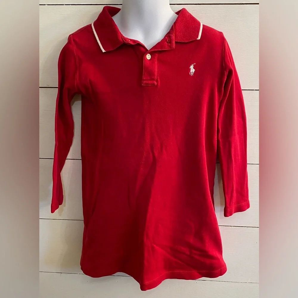 Vintage Ralph Lauren Girls’‎ Sz 4 Red Long Sleeve Cotton Polo Dress